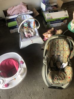 Baby bouncer car seat and clothes