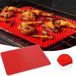Silicone Baking Mat - 16x11.5" Non Stick Silicone Cooking Mat Fat Filtering Red Pyramid Design, for Roasting, BBQ & Pastry Making - Oven and Microwave