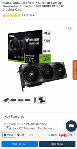 ASUS TUF Gaming GeForce RTX 5070 12GB Graphics Card