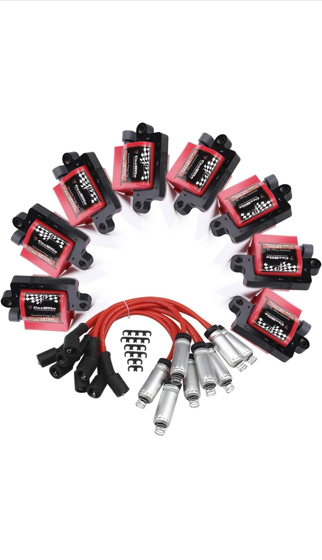 BANG4BUCK 8Pcs Ignition Coils Pack Square Type UF271 D581 + 8Pcs 8mm Spark Plug Wires Set High Voltage Energy for Cadillac Chevrolet GMC Part Number 1