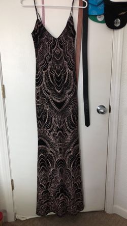 Black and rose gold glitter prom dress