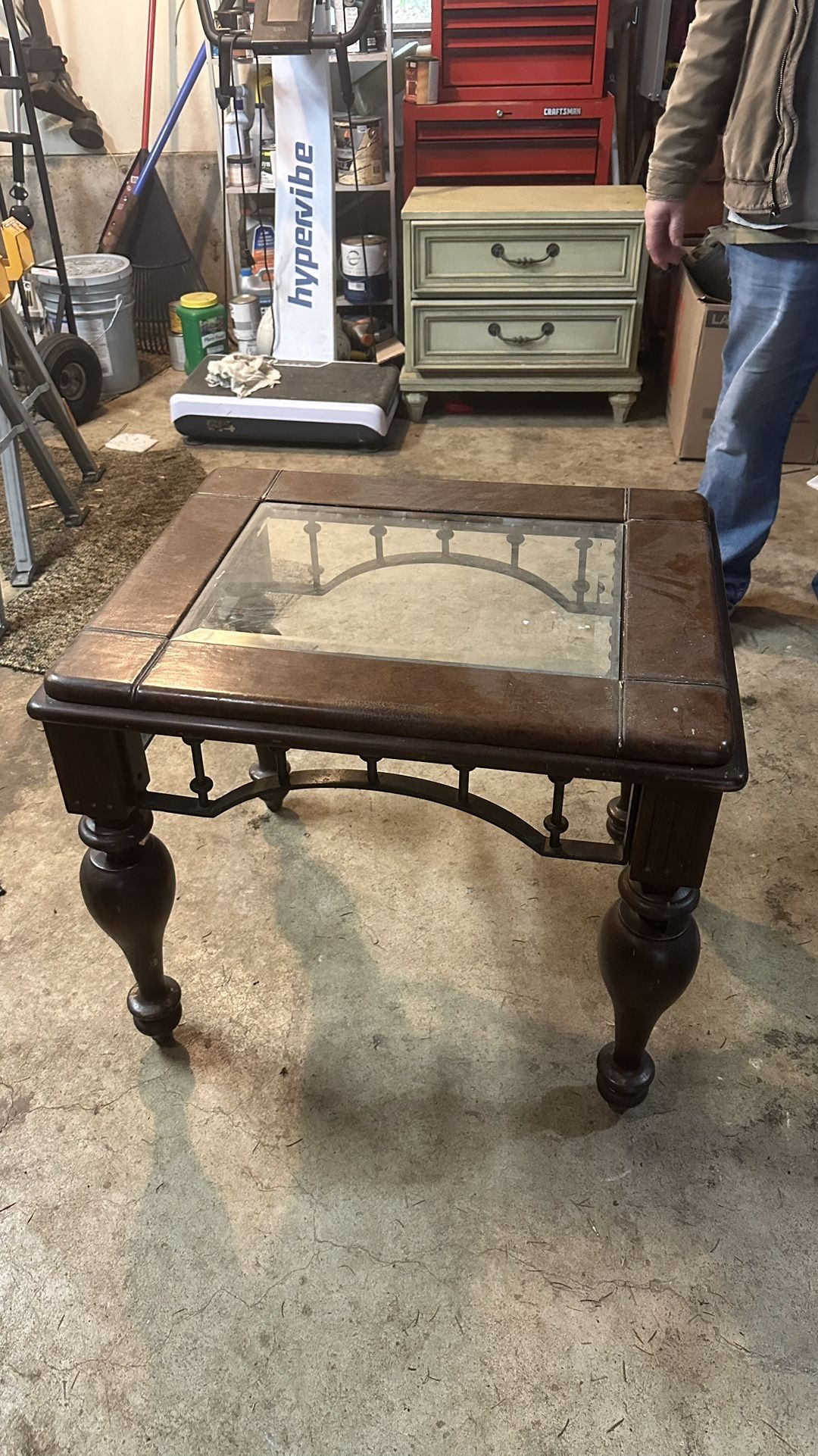 Wood - Leather - Glass End Table 
