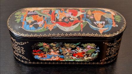 VINTAGE PALEKH PORCELAIN KEEPSAKE BOX - THE SCARLET FLOWER - MADE IN USSR