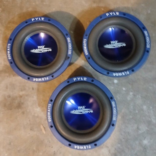 3 Pyle PLBW124 8 Inch 600 Watt Injection Molded Cone Car DVC Audio Subwoofer, Blue