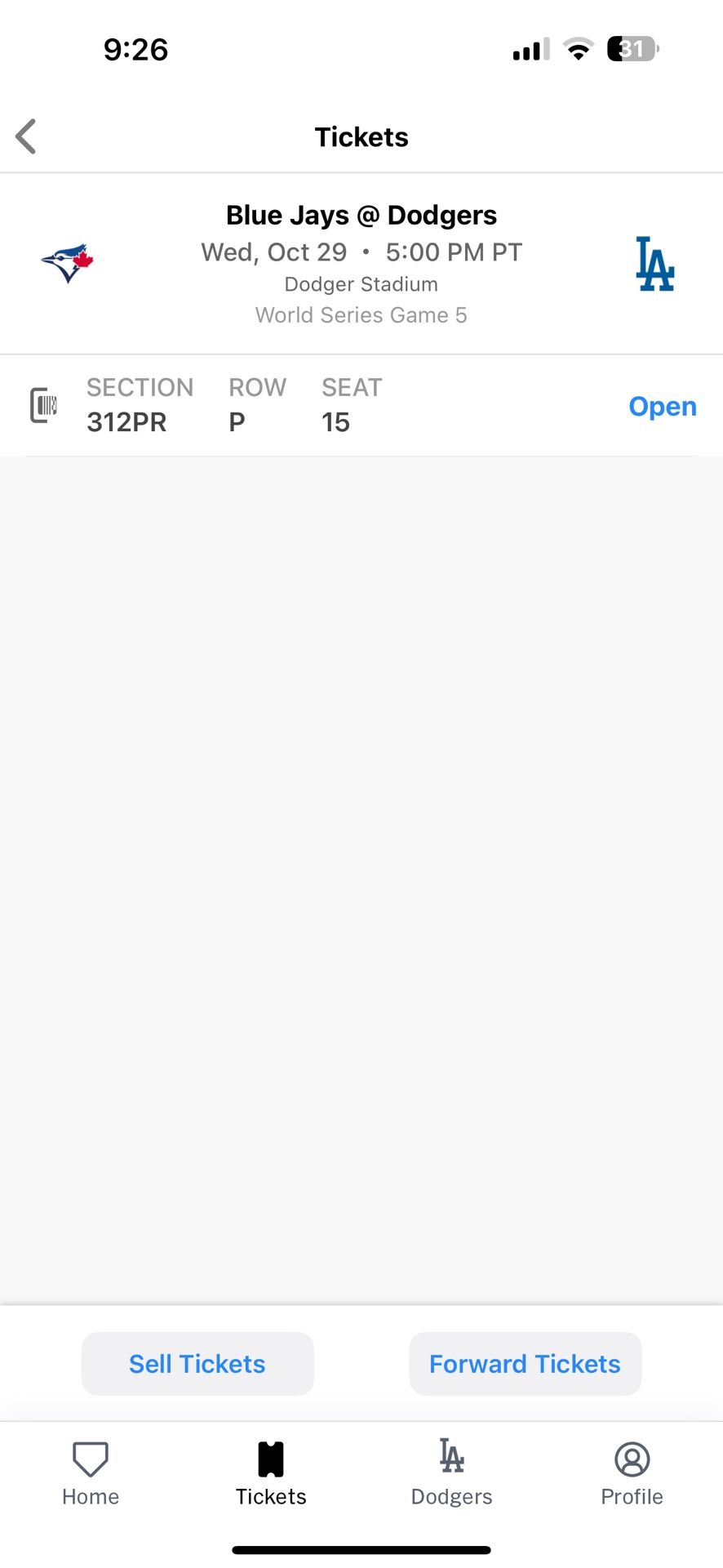 Dodgers Game 5 Ticket 