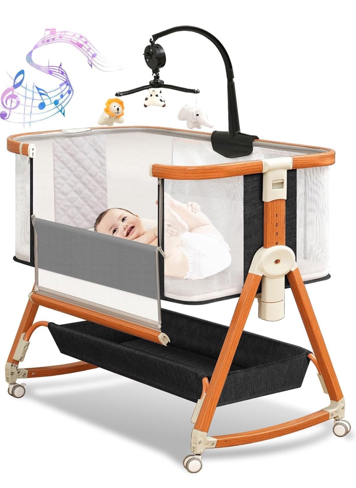 3 in 1 Bassinet,Baby Bassinets Bedside Sleeper with Musical Toy