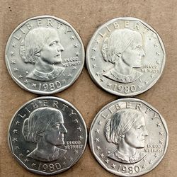 1980 D Susan B Anthony Liberty One Dollar Coin is a circulated coin minted in Denver by the U.S. Mint. Made of copper clad, this business strike coin