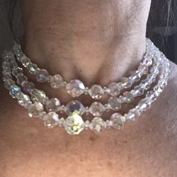 Three strand vintage crystal necklace