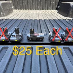 RYOBI ONE+ 18V Lithium-Ion 2.0 Ah Battery **$25 Each, 2 Available**
