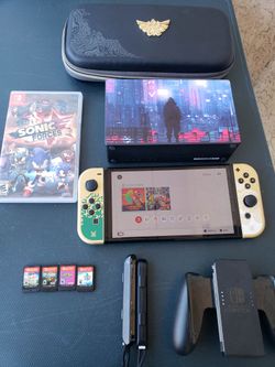 Zelda Edition 128GB Nintendo Switch OLED 2024. $260! With dock, case. Charger. $360! With 5 Great Games. Trade & Cash Welcome