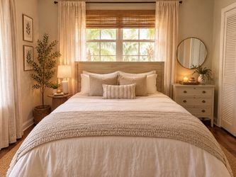 Guest bedroom Whitewash Wood Bed Frame with Mattress
