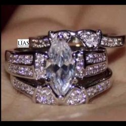 New 18k White Gold Wedding Ring Set 