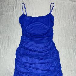 Lucy In The Sky Ruched Mesh Blue Dress 