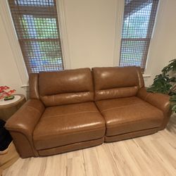 Brown Leather Power Reclining Loveseat