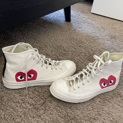 CDG Converse White With Red Heart High Tops 