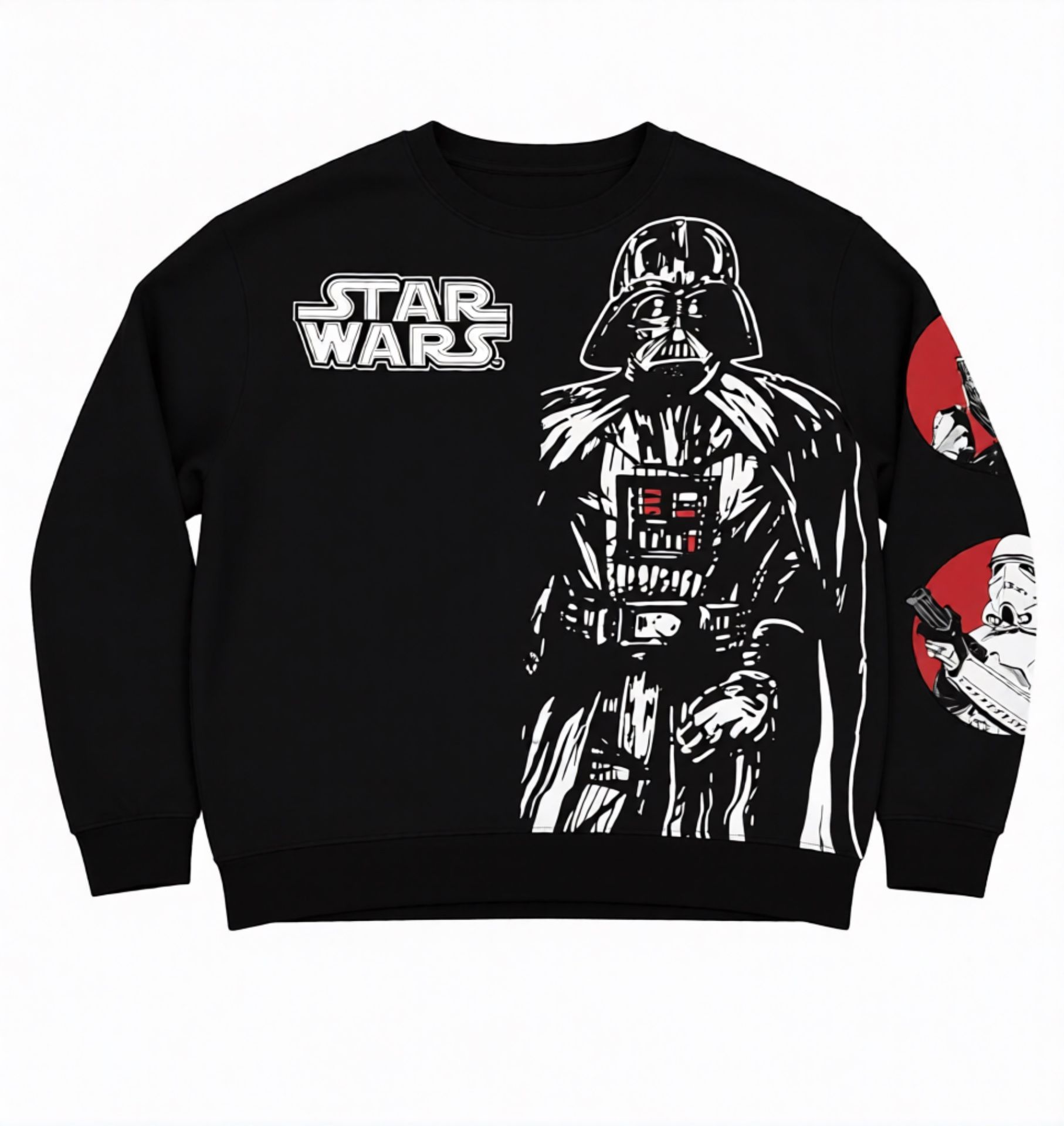 Star Wars Black Crewneck Sweatshirt with Red Accent Sleeve Graphics