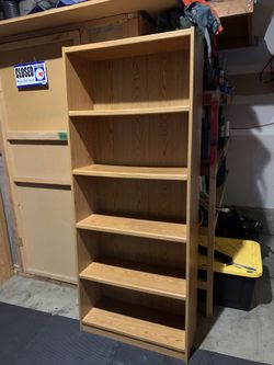 Tall Wooden Bookcase / Storage Shelf – Oak Finish