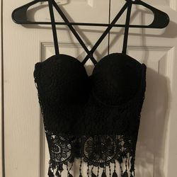 Charlotte Russe Fringe Crochet Knit Tassel Bustier