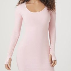 Forever 21 Bubble Gum Pink Tight Long Sleeve Short Dress