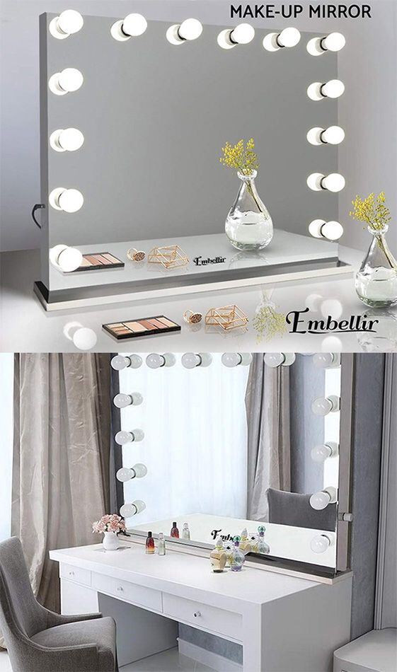 $300 NEW Vanity Mirror w/ 14 Dimmable LED Light Bulbs, Hollywood Beauty Makeup Power Outlet 32x26”