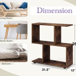 โ๏ธ 3-Tier Geometric Bookcase, 26โTall S-Shaped Bookshelf with Staggered Open Cubes, Wooden Display Shelf Storage Organizer, Small Bookshelf