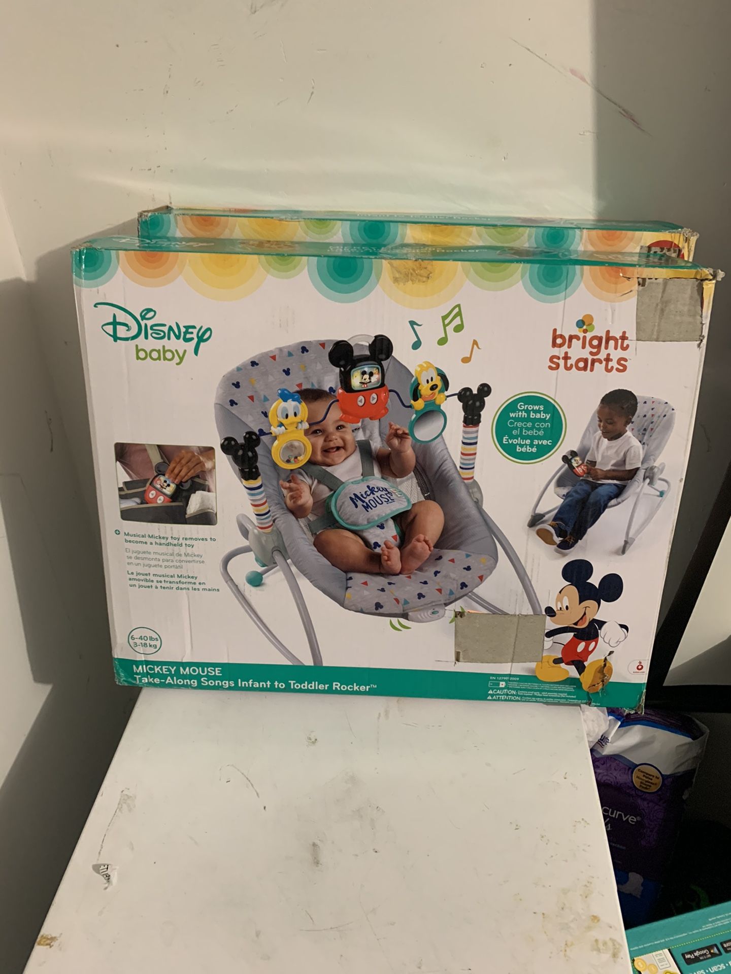 Bright Starts Disney Baby Mickey Mouse Take-Along Songs Infant to Toddler Rocker with Soothing Vibra