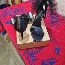 New Black High Heels W Bows 7 Half Buyers 