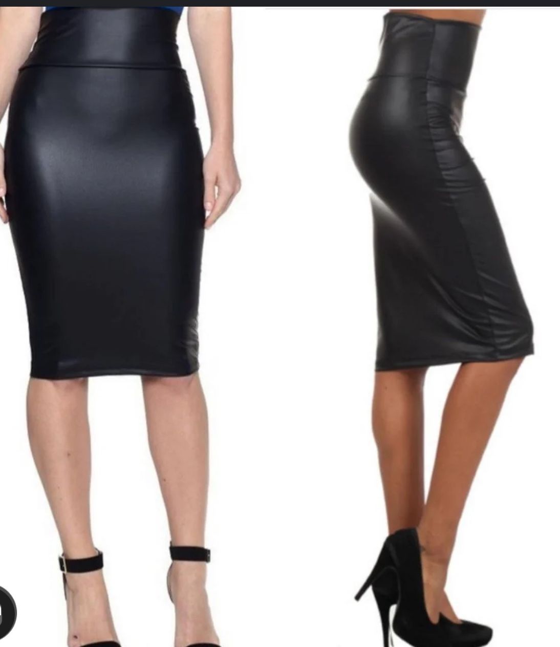 Black Faux, Leather Pencil Skirt Midi Medium 5/6