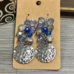 Hammered Silver Disc Dangle Earrings 