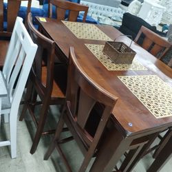 Counter Height Dining Table Set With 6 Chairs 