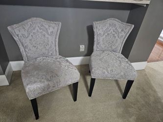 Set of 2 Damask Upholstered Accent Chairs