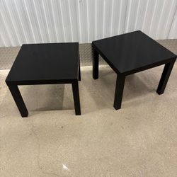 Two black lacquer side tables. 22” square x 18” high . $20 each