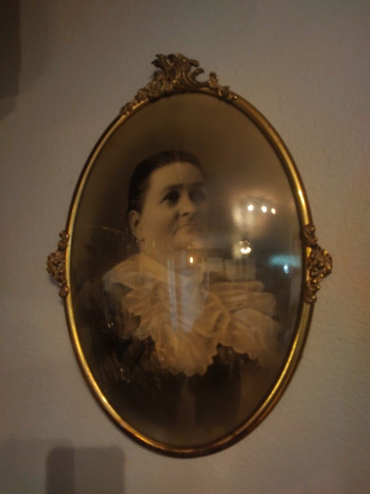 Antique Bubble Glass Oval Picture Frame