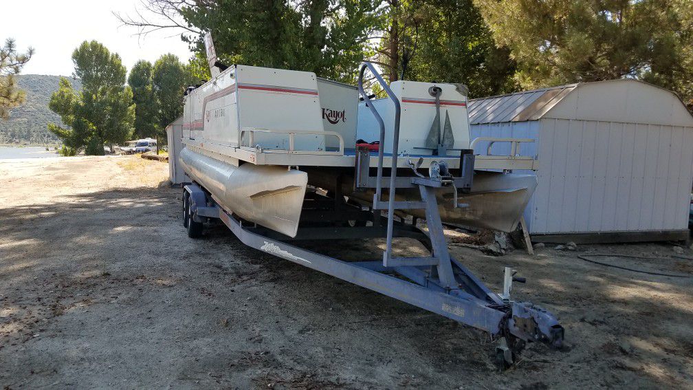 SALE IS PENDING! 1983 Kayot Pontoon Boat 24 ft w/ trailer. Mercury 4 stroke 40 hp motor, runs great. Pontoon boat is located at Lake Hemet Campground