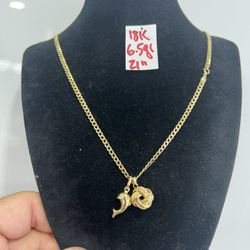 18K Yellow Gold Chain and Pendants For Wedding 6.5 21 Inches Long 