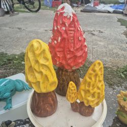 Title Vintage Hand Painted Ceramic Morel Mushroom Garden Statue &