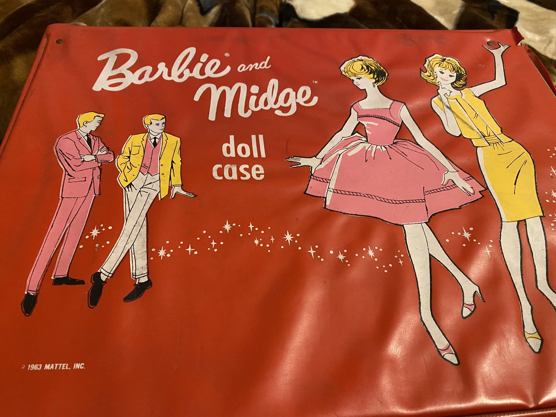 Vintage Barbie( Red Hair , Freckles ) Midge And Velvet Hair Ken dolls Plus Case
