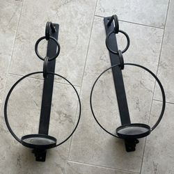 Black iron wall sconces candle holders set of 2