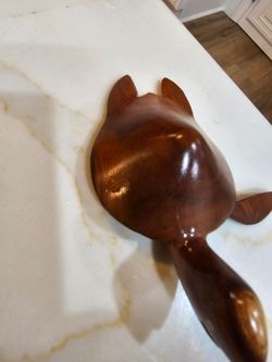 Signed Pitcairn Island Miro Wood Sea Turtle Carving