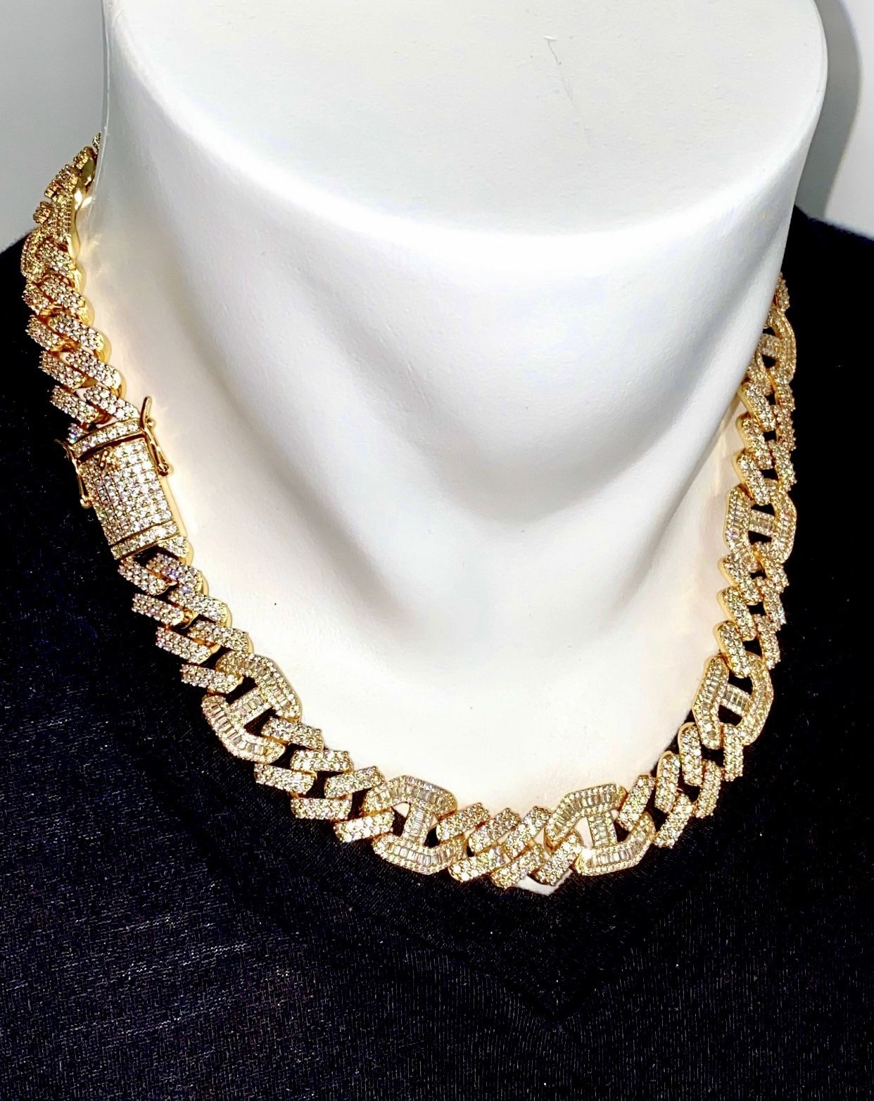 Men’s Designer Link Chain Necklace, 14K Gold 5X Layered Cuban Chain, Bling Necklace, CZ Diamond Choker, ICY Necklace, Chain