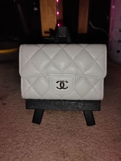 Chanel Coco Mark small flat coin case white caviar skin wallet