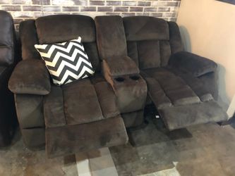 Black Friday Rocking and Recliner Love Seat with cupholders - Brown Fabric Love Seat