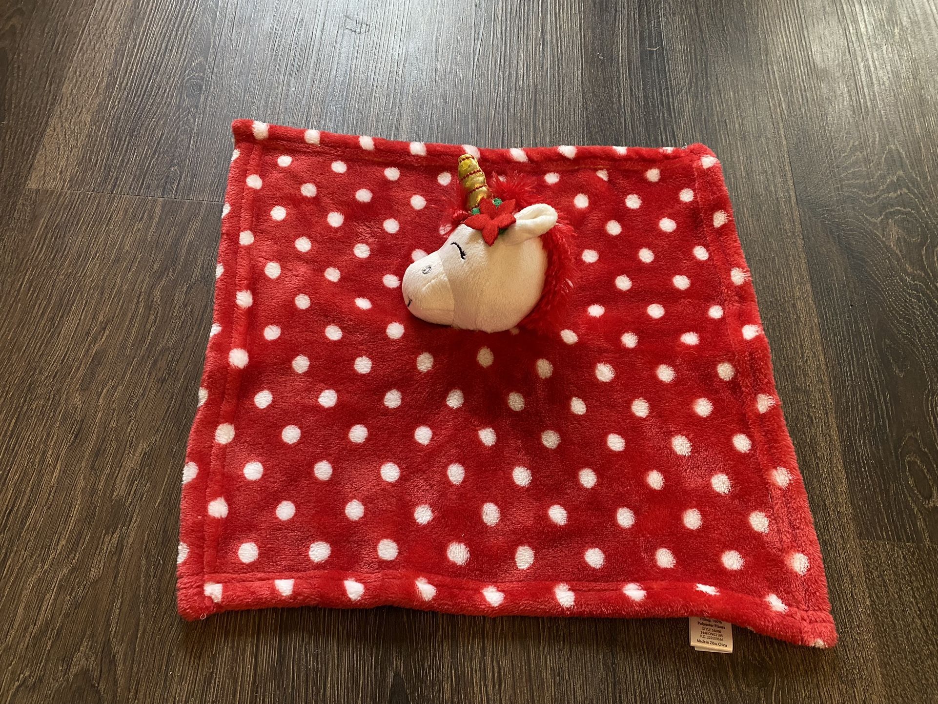 HB Hudson Unicorn Lovey Baby Security Blanket Red White Polka Dots