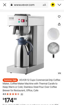 VEVOR 12 Cups Commercial Drip Coffee Maker, Coffee Maker Machine with Thermal Carafe to Keep Warm or Cold, Stainless Steel Pour Over Coffee Brewer for