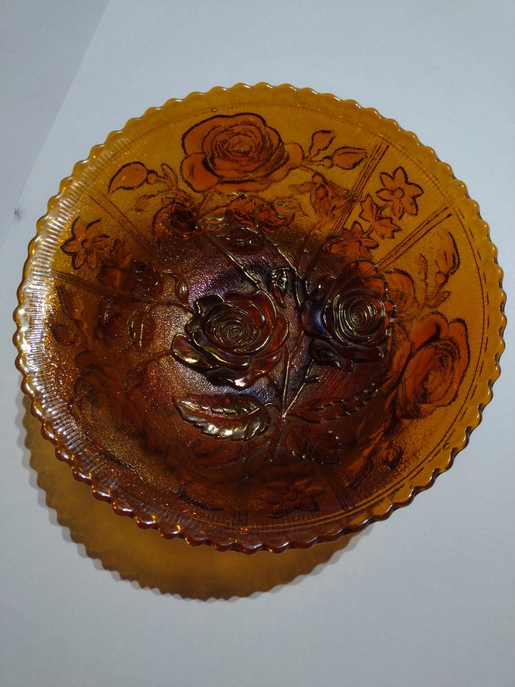 Antique Imperial  Carnival Glass Bowl Sawtooth Rim Rise Interior Daisy Exterior