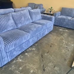 $0 Down! Corduroy Sofa Set Gray 