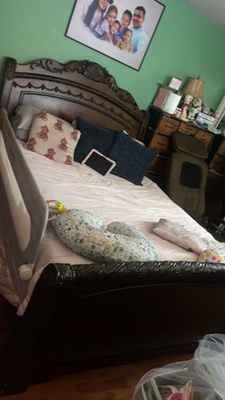 Dark Wood King Bed Frame with Headboard