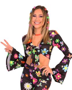 iheartrave Groovy Flower Long Sleeve Rave Crop Top And Mini Skirt