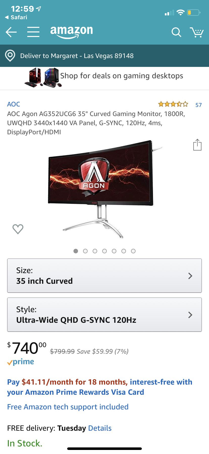 AOC AGON GAMING MONITOR 35” curved