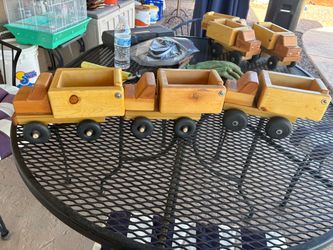 Handmade wooden dump trucks
